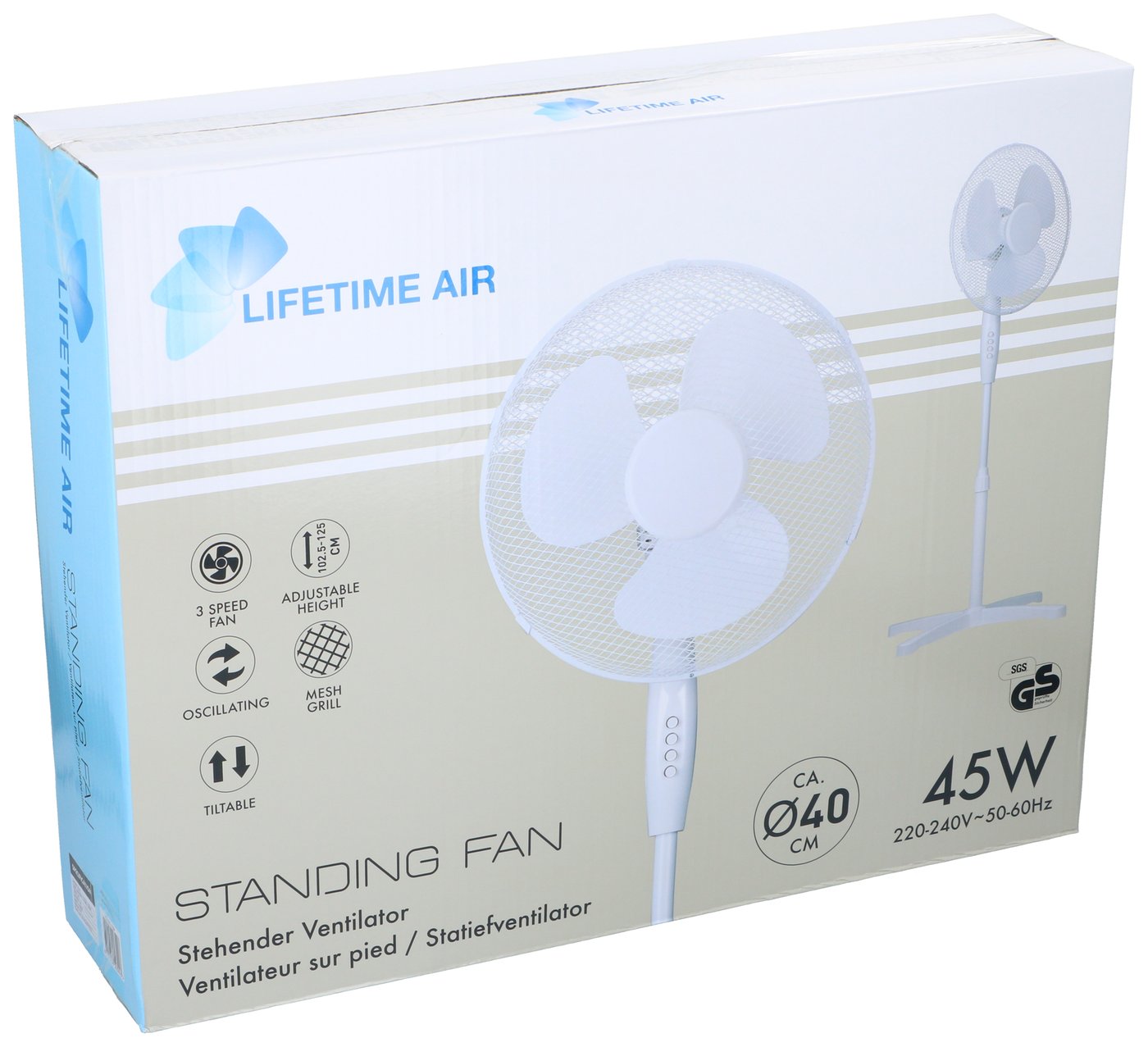 Gulvventilator 40 Cm  Støjsvag Ventilator Med 3 Hastigheder & Oscillation fra Lifetime