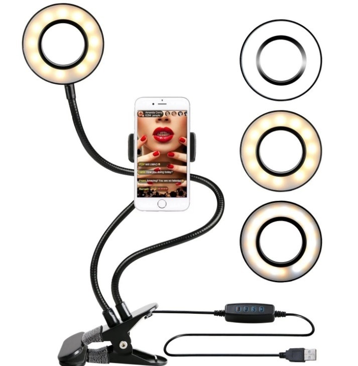 Fleksibel Selfie Ring Lys Med Telefonholder fra Dingadget